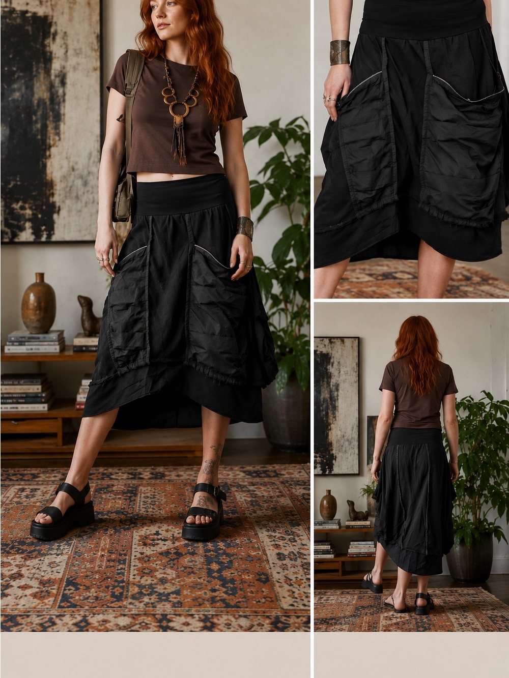 LINK BY OGI ANTUNAC & ZORAN MRVOS Black Pocket-Detail Midi Skirt - Women